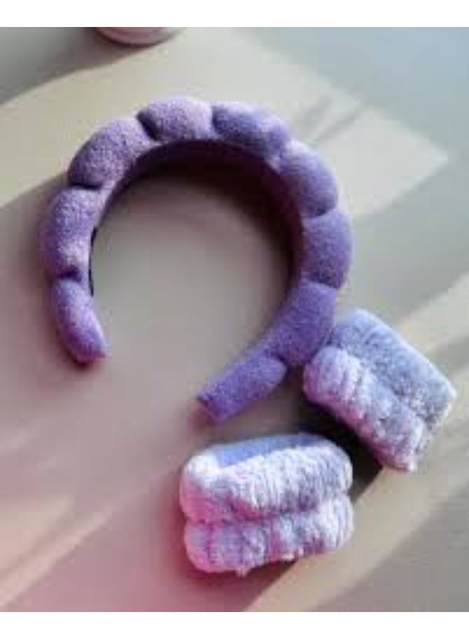 Spa Headband and Wristband Set, Terry Cloth Soft Puffy Hairband with Non-Slip Design for Facial Cleansing and Skincare multicolor - Image 1